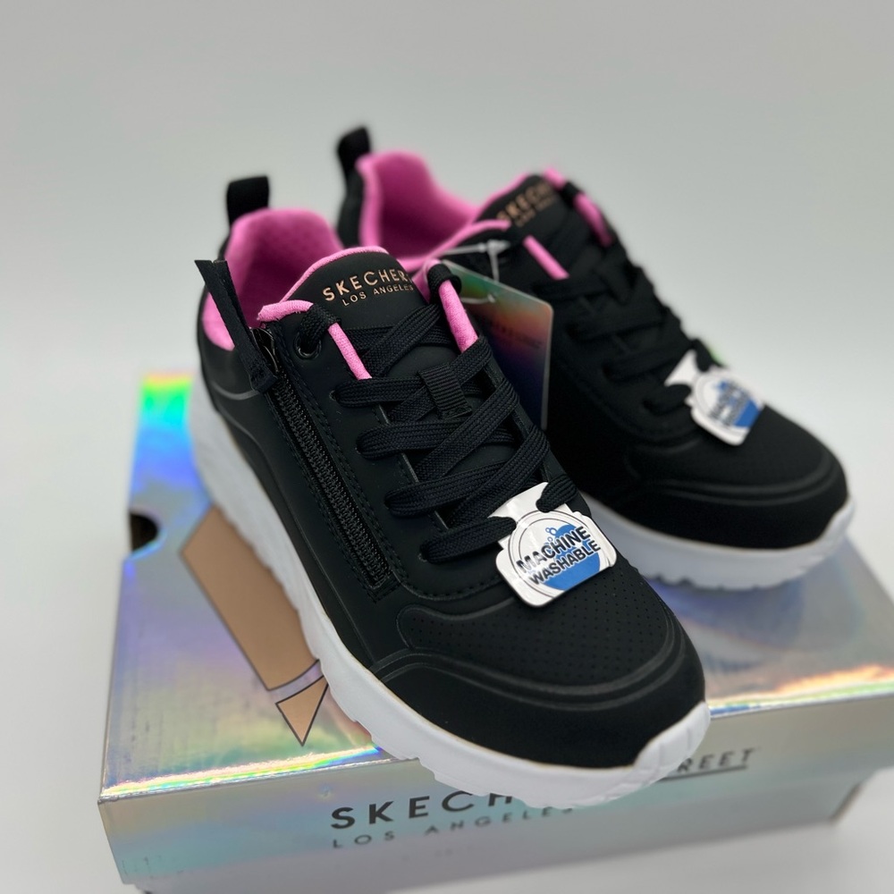 Skechers UNO LITE-EASY ZIP Sneaker, Black/Rose Gold, Unisex little kid - Picture 2 of 5